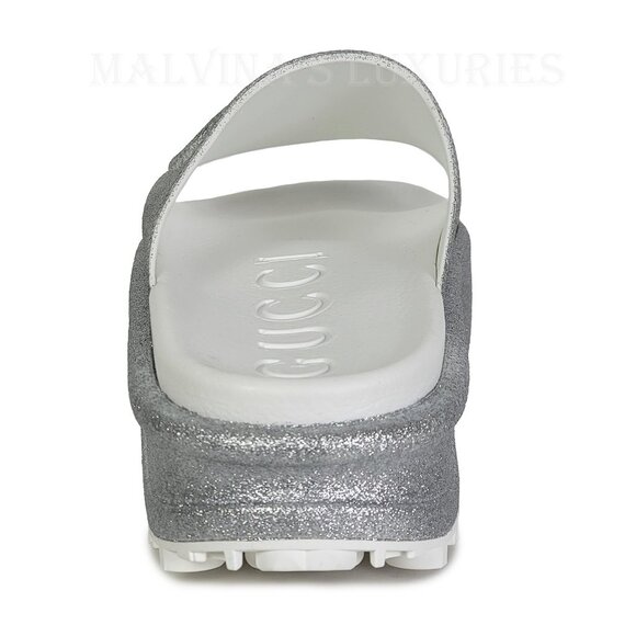 GUCCI SHOES MIAMI GG LOGO EMBOSSED GLITTERED RUBBER PLATFORM SLIDE sz 40 10 - Picture 7 of 15